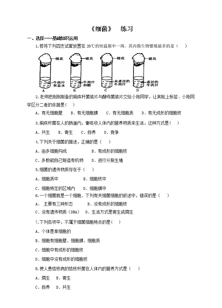 济南版生物七上 3.2 《细菌》  课件+教案+练习+视频01
