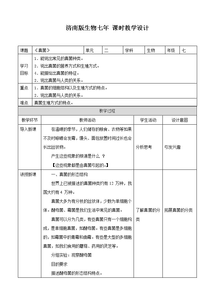 济南版生物七上 3.3 《真菌》  课件+教案+练习+视频01