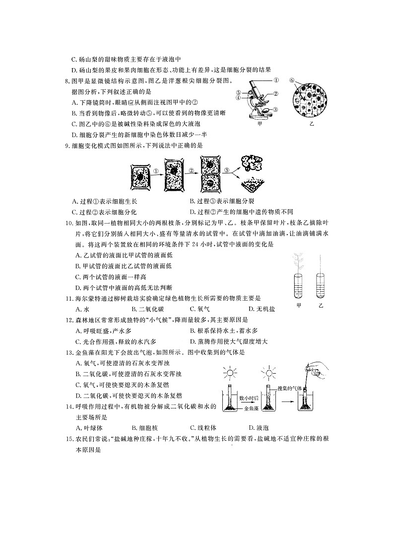 安徽省淮北市五校联考2021-2022学年七年级上学期第三次月考生物试卷（扫描版，无答案）第2页