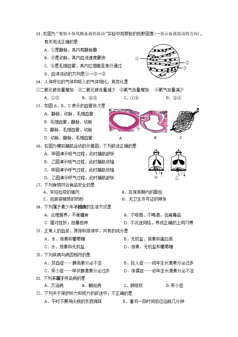 福建省龙岩市连城县2021-2022学年七年级下学期期末质量检测生物试卷第2页