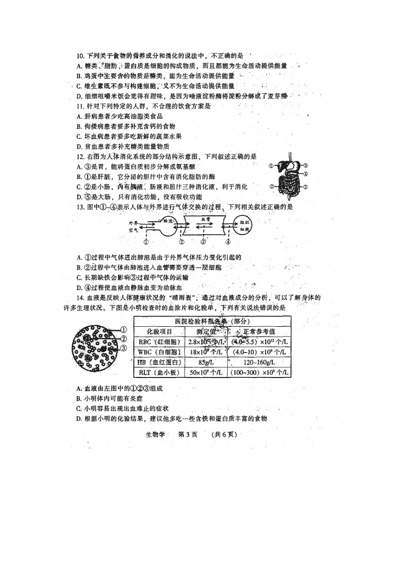 河南省濮阳市台前县2020-2021学年七年级下学期期末考试生物试卷（扫描版，无答案）第3页