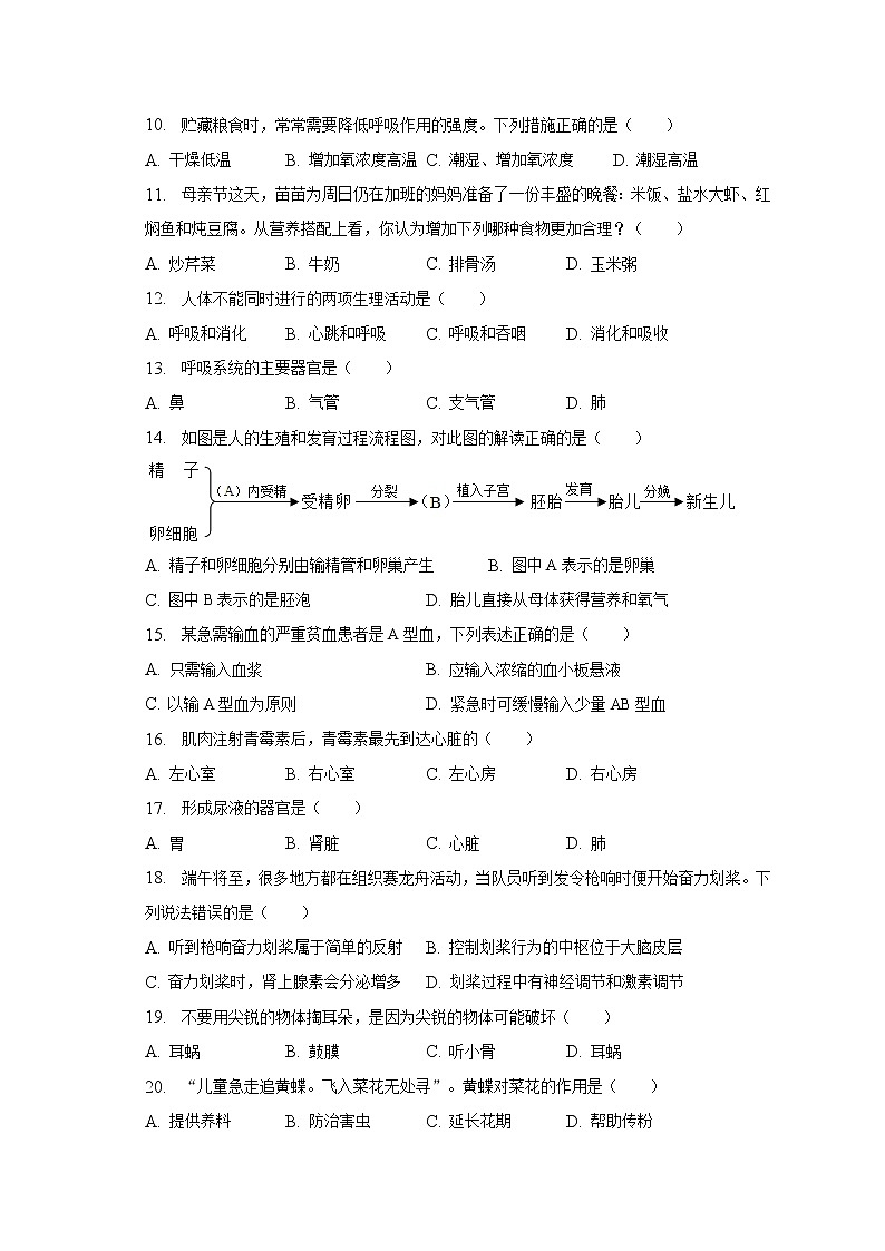 2022-2023学年湖南省湘西州凤凰县八年级（下）月考生物试卷（含解析）02