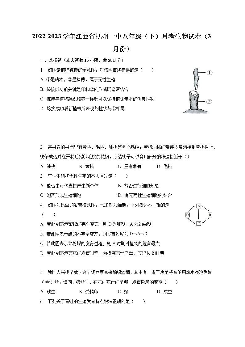 2022-2023学年江西省抚州一中八年级（下）月考生物试卷（3月份）（含解析）01