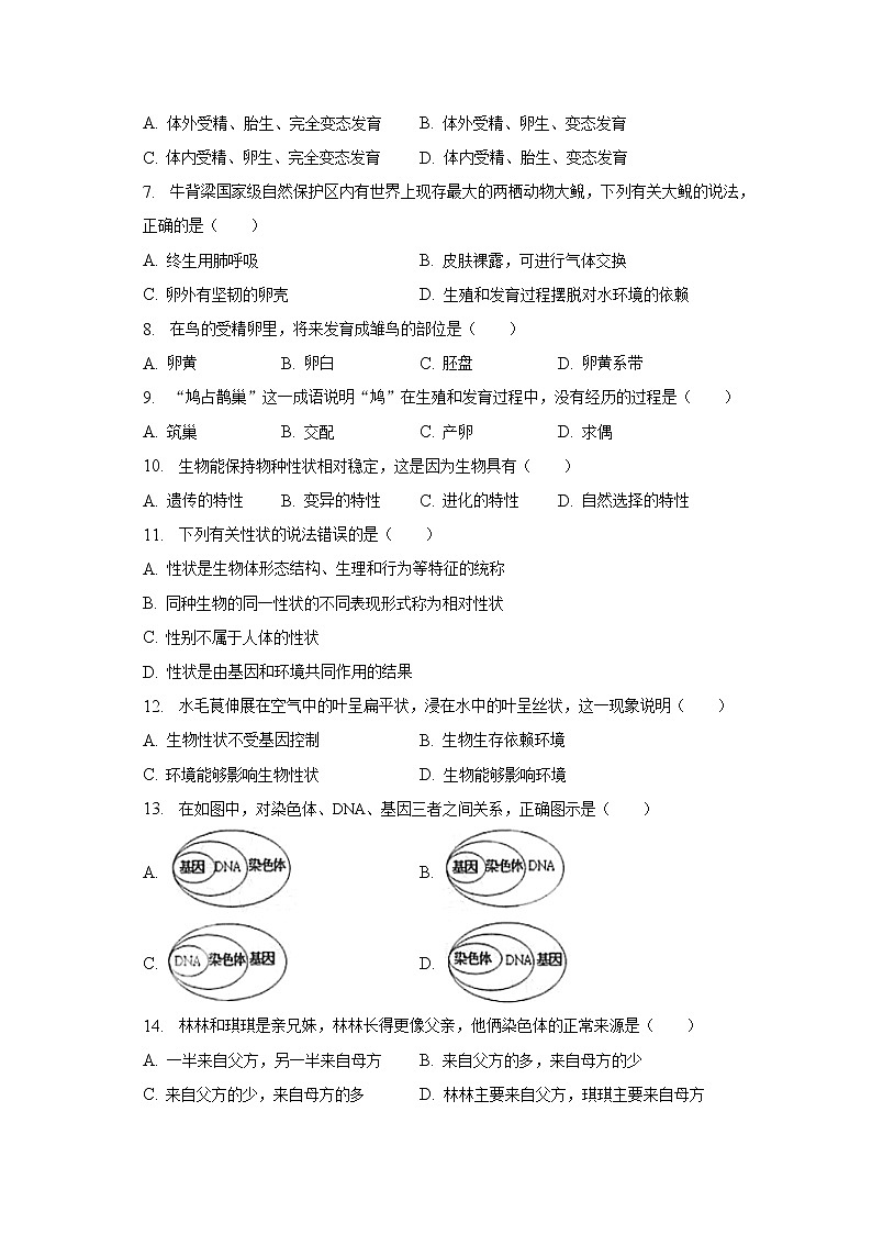 2022-2023学年江西省抚州一中八年级（下）月考生物试卷（3月份）（含解析）02