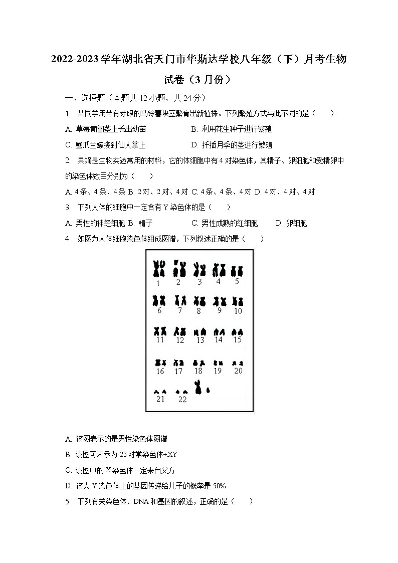 2022-2023学年湖北省天门市华斯达学校八年级（下）月考生物试卷（3月份）（含解析）第1页