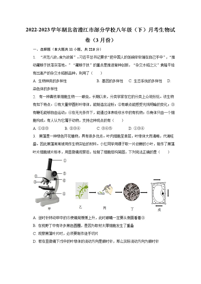 2022-2023学年湖北省潜江市部分学校八年级（下）月考生物试卷（3月份）（含解析）01