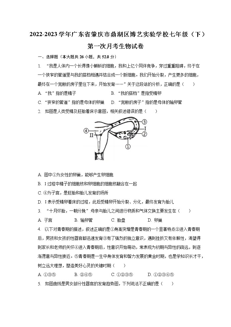 2022-2023学年广东省肇庆市鼎湖区博艺实验学校七年级（下）第一次月考生物试卷（含解析）01