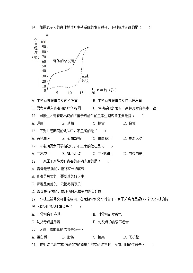 2022-2023学年陕西省宝鸡市凤翔县柳林中学七年级（下）段考生物试卷（含解析）03