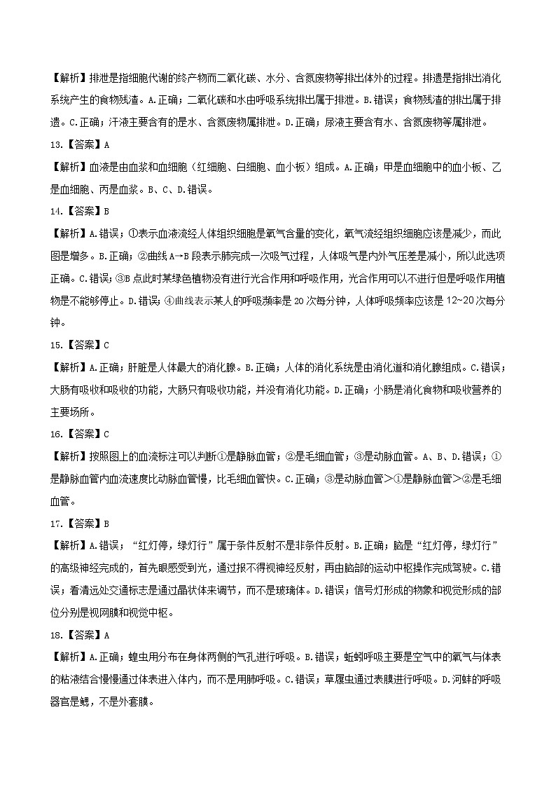 初中生物中考复习 （江苏卷）2021年中考生物第一次模拟考试 (全解全析)03