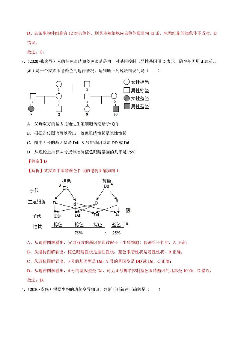 考点31生物的性状和遗传-2021年之第1步小题夯基础02