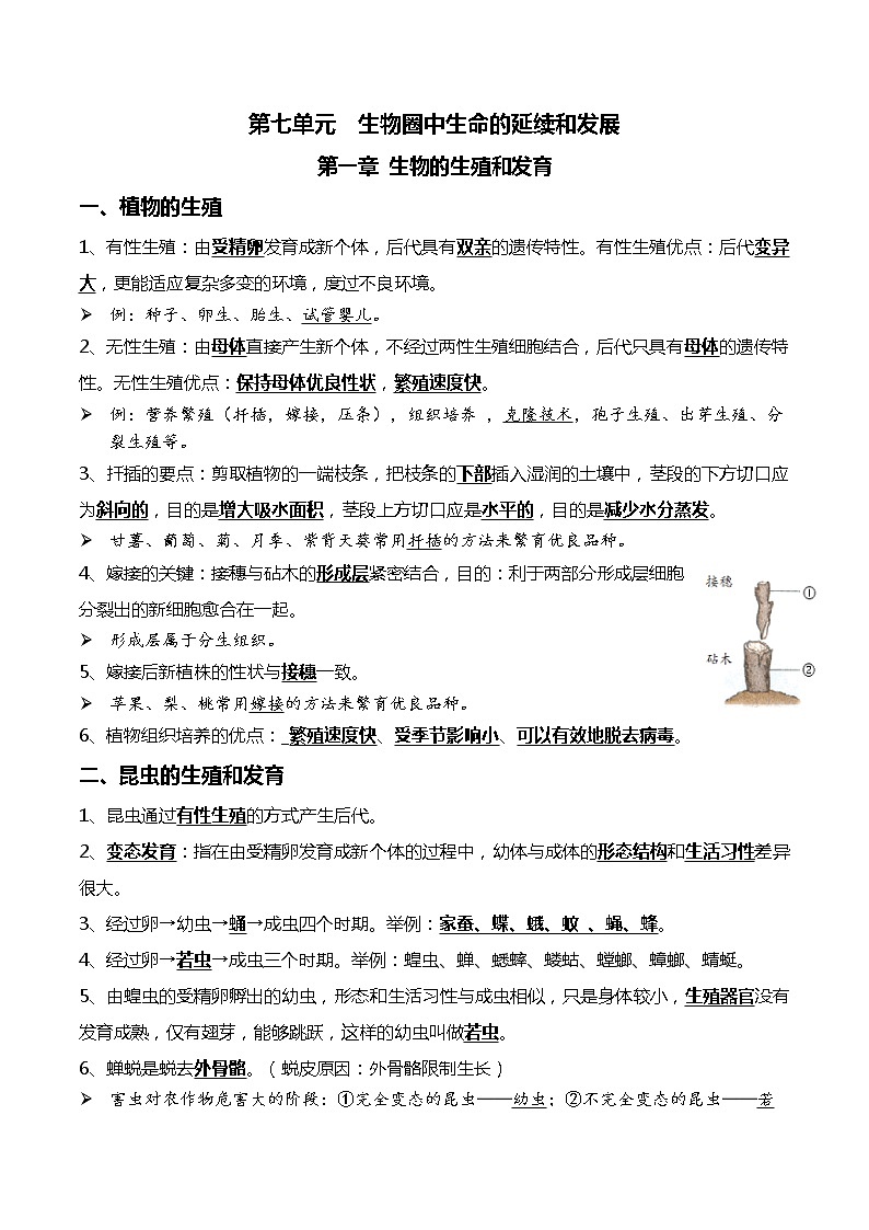 初中生物中考复习 11+生物的生殖和发育+生物的遗传与变异-2022年中考生物一轮复习核心考点必背知识清单01