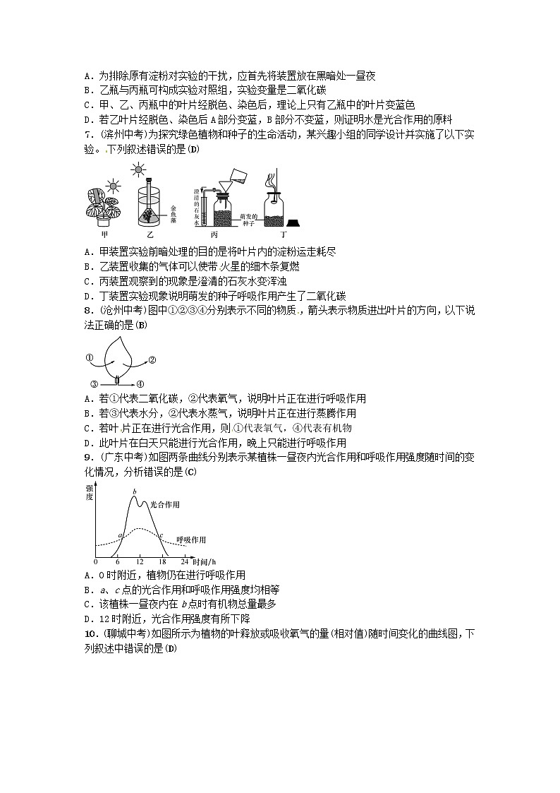 初中生物中考复习 2019年中考生物总复习主题三生物圈中的绿色植物专项训练(一)绿色植物的三大生理作用第2页