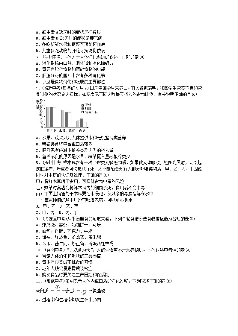 初中生物中考复习 2019年中考生物总复习主题四生物圈中的人课时8人体的营养03