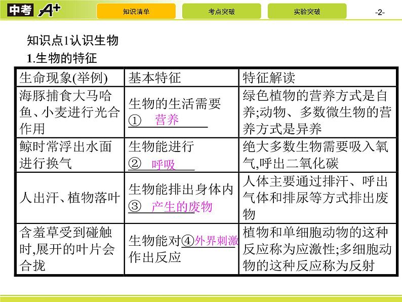 初中生物中考复习 第1讲　认识生物及生物与环境的关系课件PPT第2页