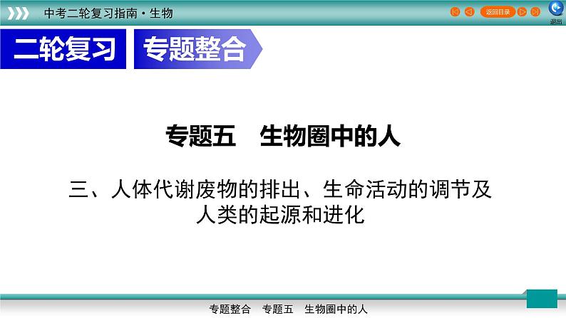 初中生物中考复习 5 3人体代谢废物的排出、生命活动的调节及人类的起源和进化（上课用课件）-【过专题】2022年中考生物二轮精准高效复习第1页