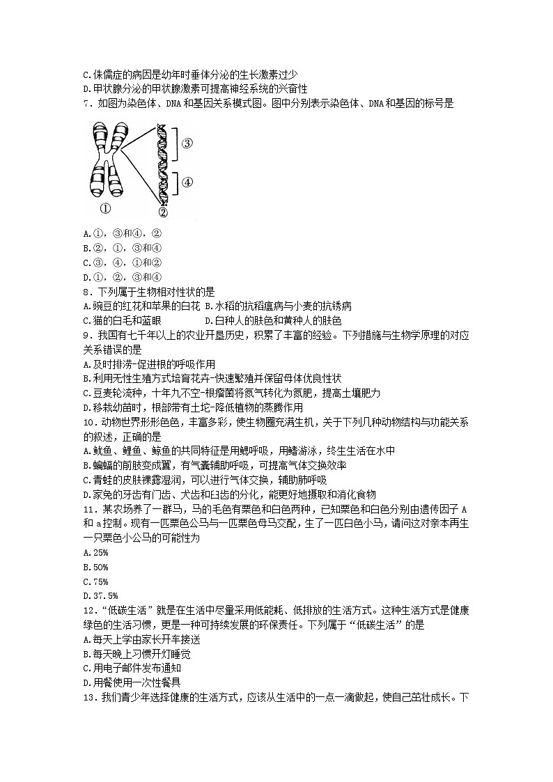 2023年河南省许昌市第一次中招模拟考试八年级生物试卷（含答案）02