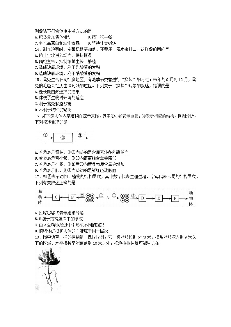 2023年河南省许昌市第一次中招模拟考试八年级生物试卷（含答案）03
