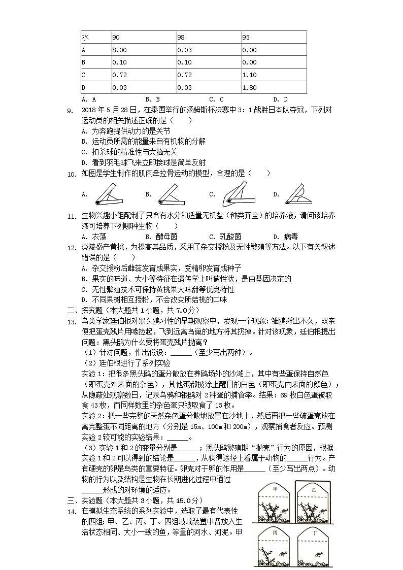 初中生物中考复习 湖南省2019年中考生物样卷（含解析）第2页