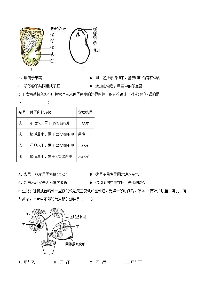 初中生物中考复习 黄金卷2-【赢在中考·黄金八卷】备战2022年中考生物全真模拟卷（全国通用）（原卷版）02