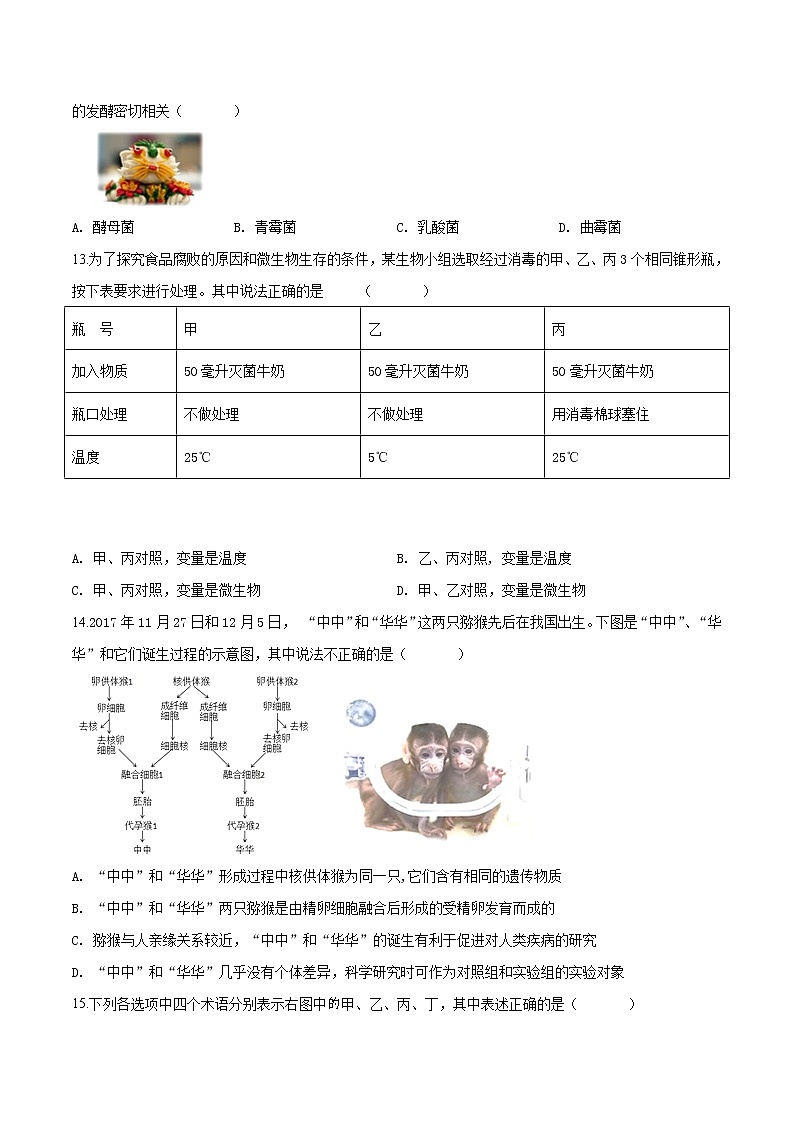 初中生物中考复习 精品解析：【全国区级联考】北京市西城区2018年4月九年级统一测试生物试题（原卷版）03