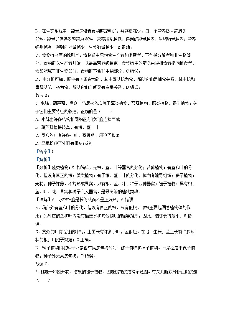 初中生物中考复习 精品解析：2022年江苏省连云港市中考生物真题（解析版）03