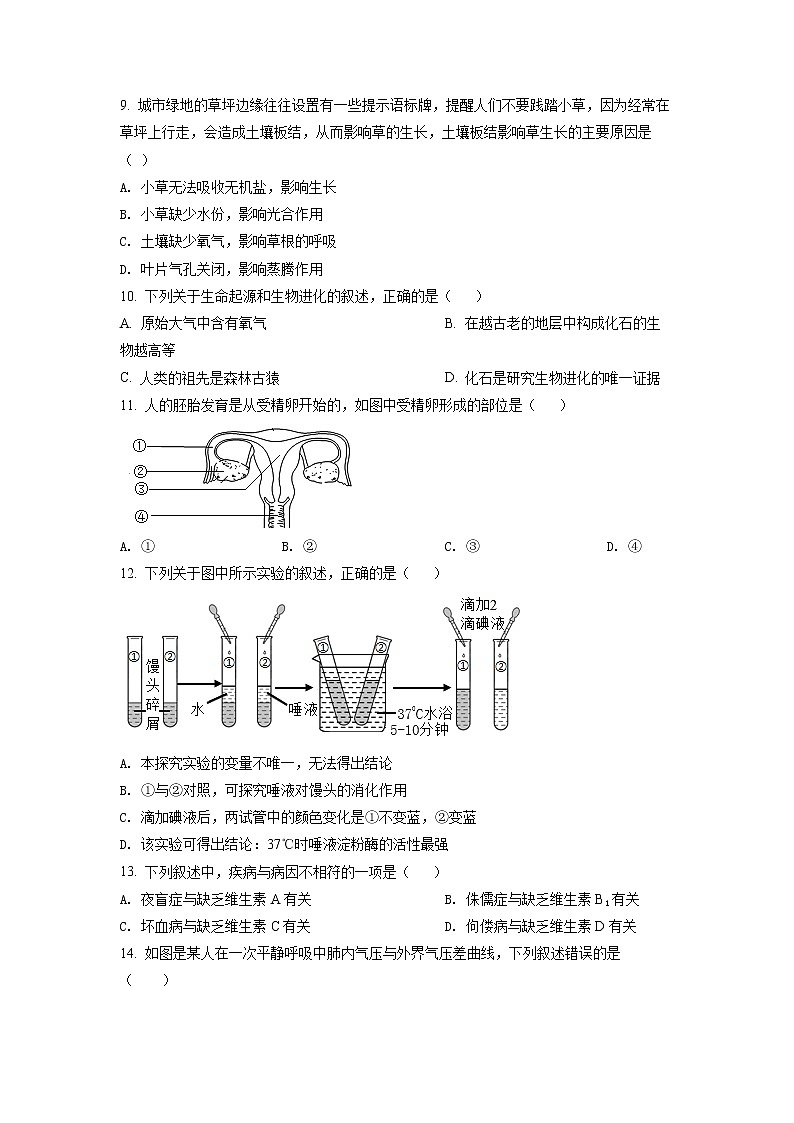初中生物中考复习 精品解析：2022年山东省临沂市中考生物真题（原卷版）03