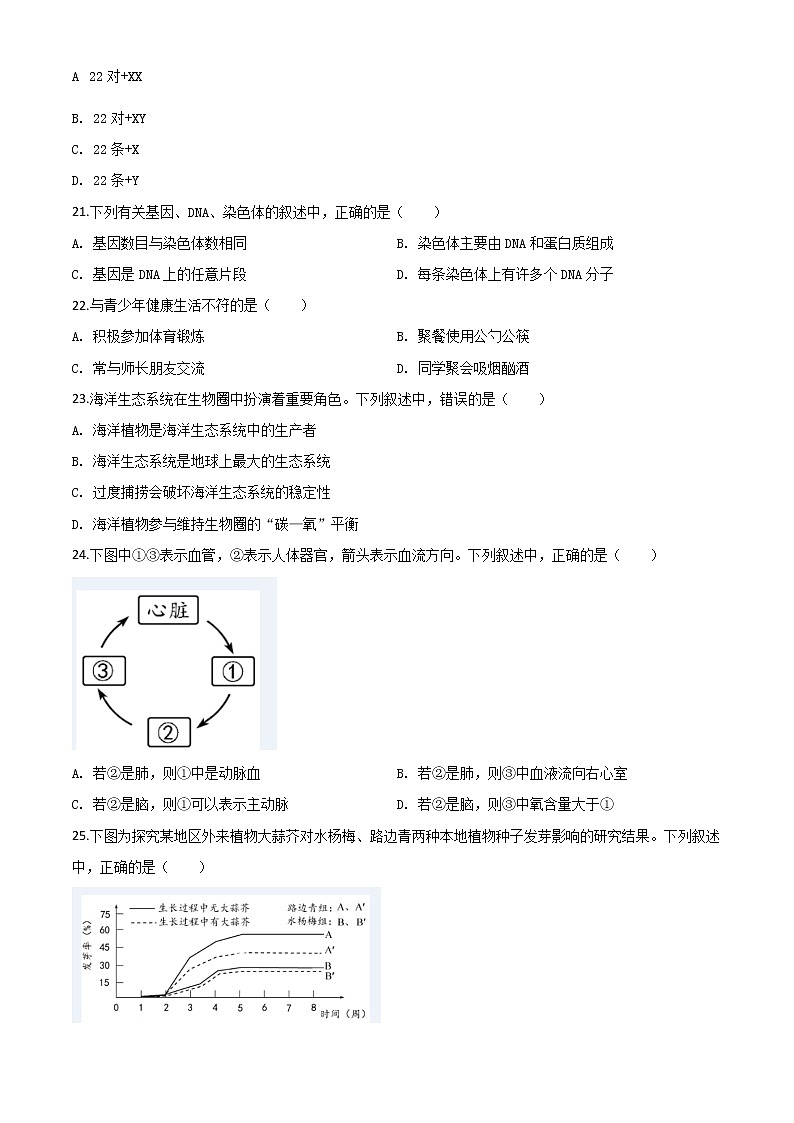 初中生物中考复习 精品解析：福建省2020年中考生物试题（原卷版）03