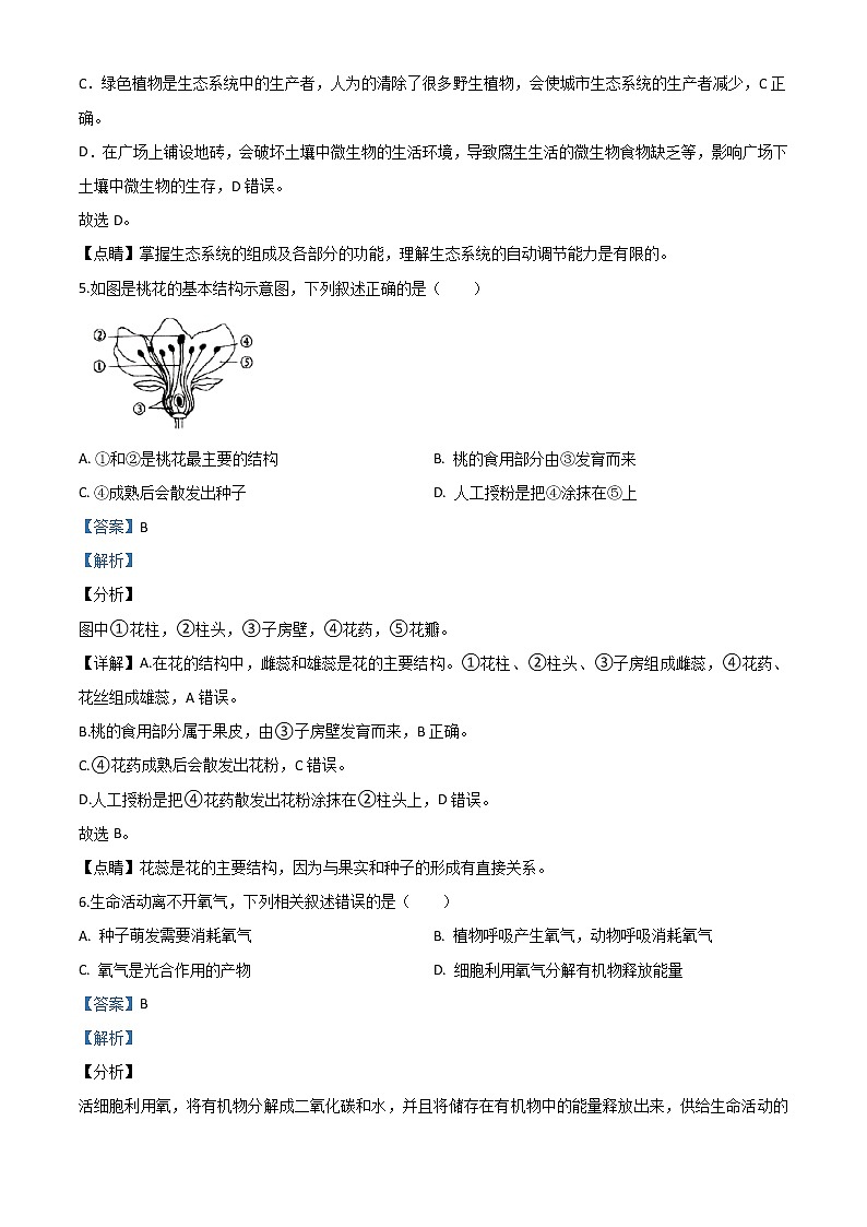 初中生物中考复习 精品解析：广东省2020年中考生物试题（解析版）03