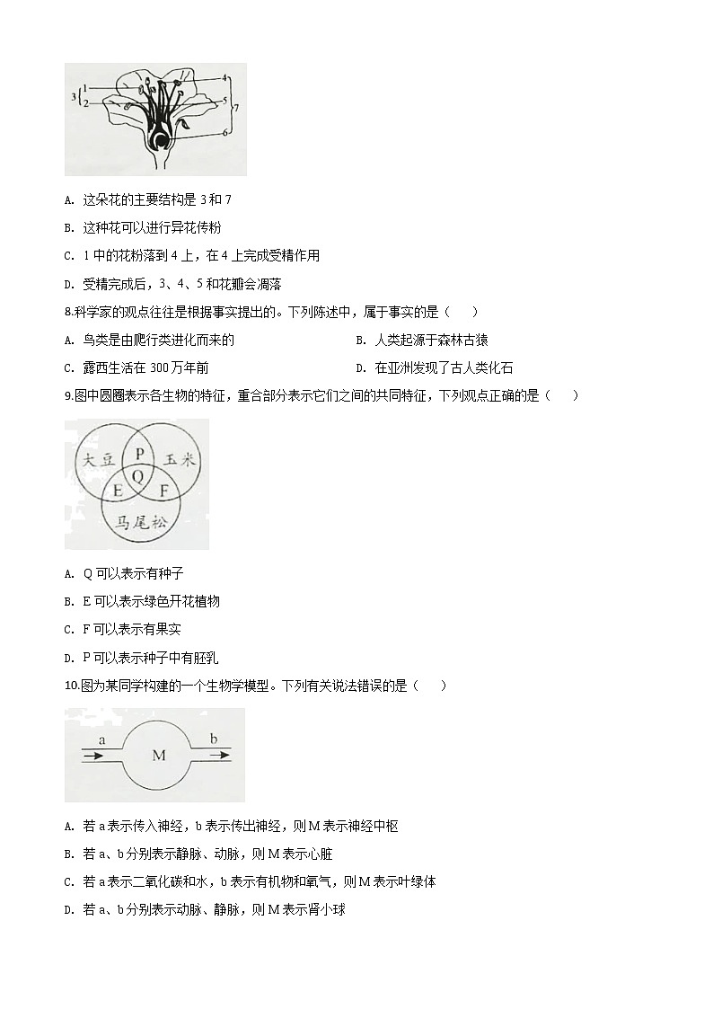 初中生物中考复习 精品解析：湖南省邵阳市2020年中考生物试题（原卷版）02