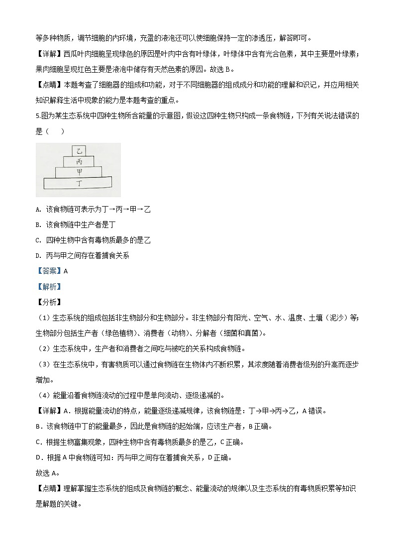 初中生物中考复习 精品解析：湖南省邵阳市2020年中考生物试题（解析版）第3页