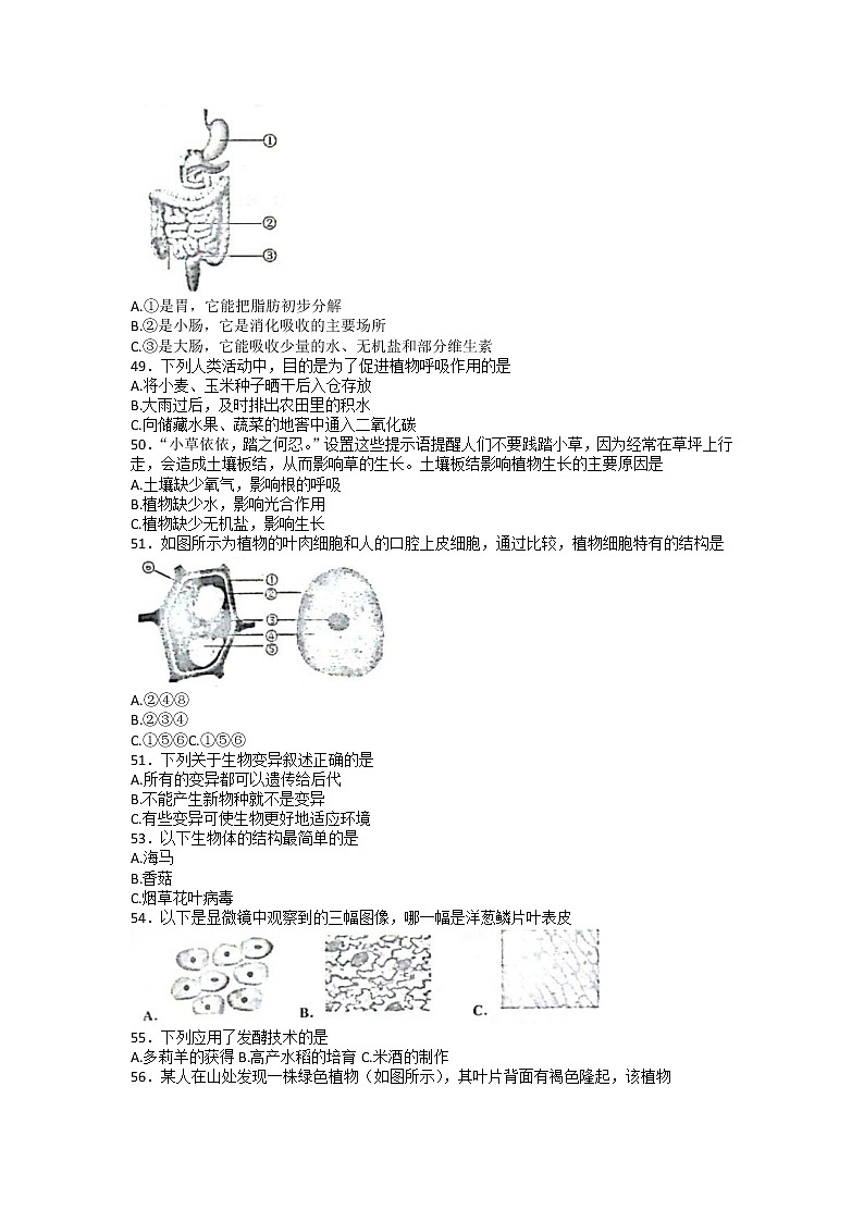 江苏省淮安市涟水县2022-2023学年八年级下学期期中生物试题02