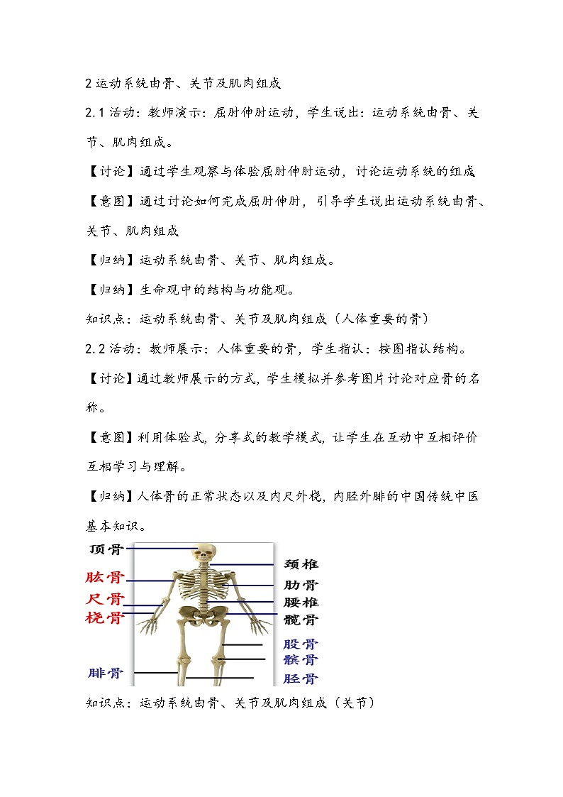 人教版八年级上册《动物的运动》教学设计03