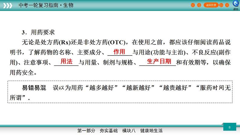 备战2023年中考生物一轮复习精讲  专题24 合理用药与急救，健康地生活-【复习指南】课件PPT第8页