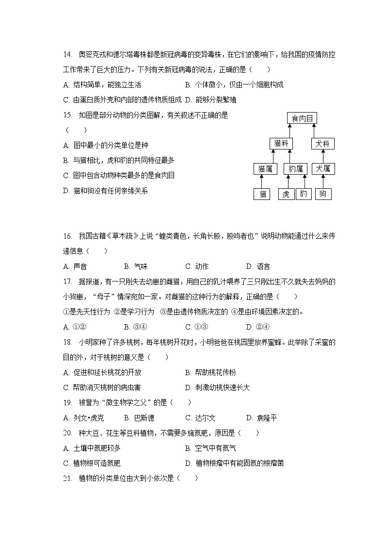 2022-2023学年江西省萍乡市八年级（上）期末生物试卷（含解析）03