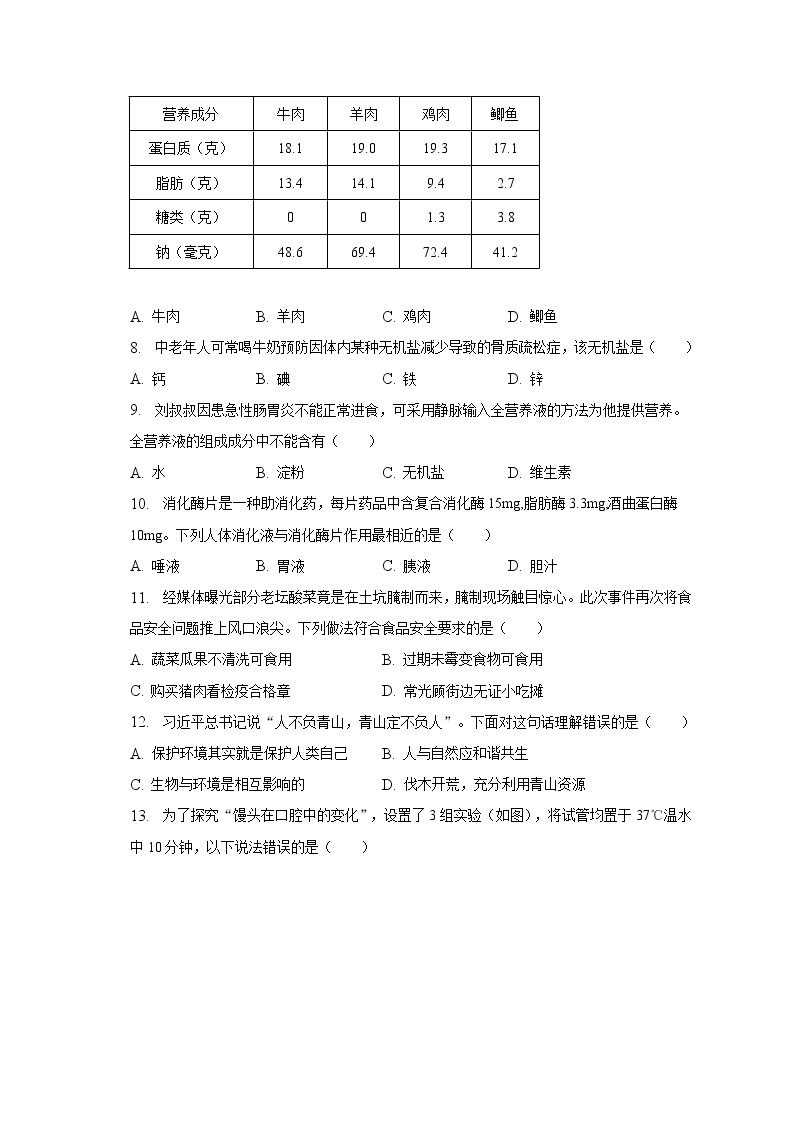 2022-2023学年广西南宁市兴宁区天桃实验学校八年级（上）开学生物试卷（含解析）02