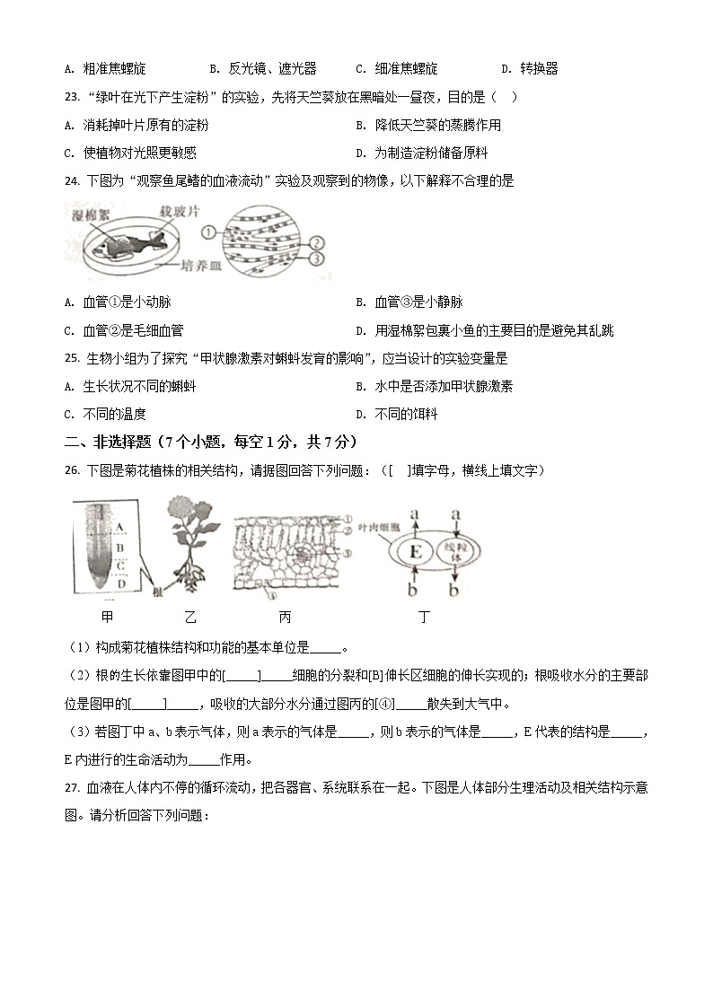初中生物中考复习 精品解析：辽宁省鞍山市2020年中考生物试题（原卷版）03