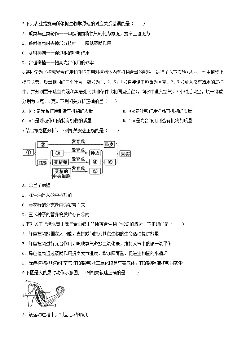 初中生物中考复习 精品解析：山东省滨州市2020年中考生物试题（原卷版）02