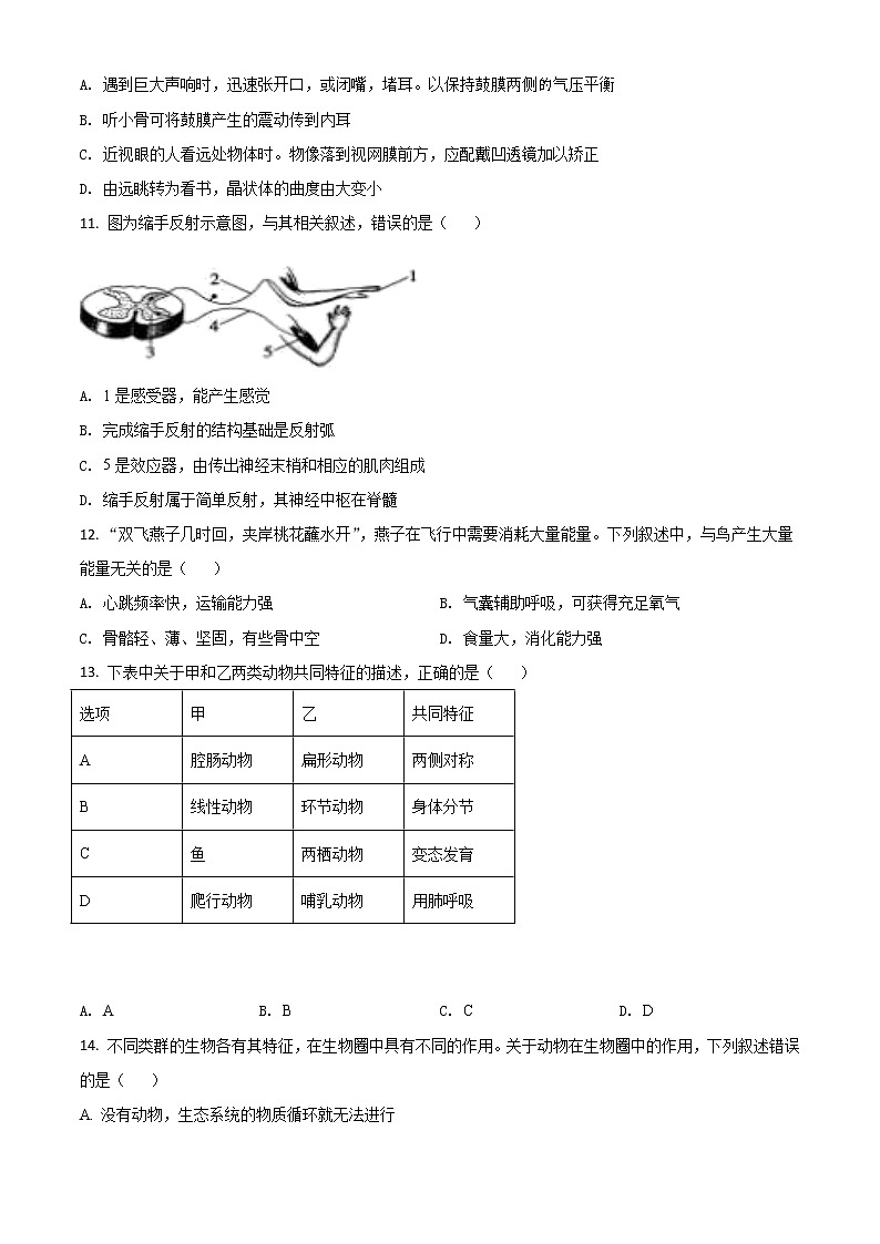 初中生物中考复习 精品解析：山东省聊城市2020年中考生物试题（原卷版）03