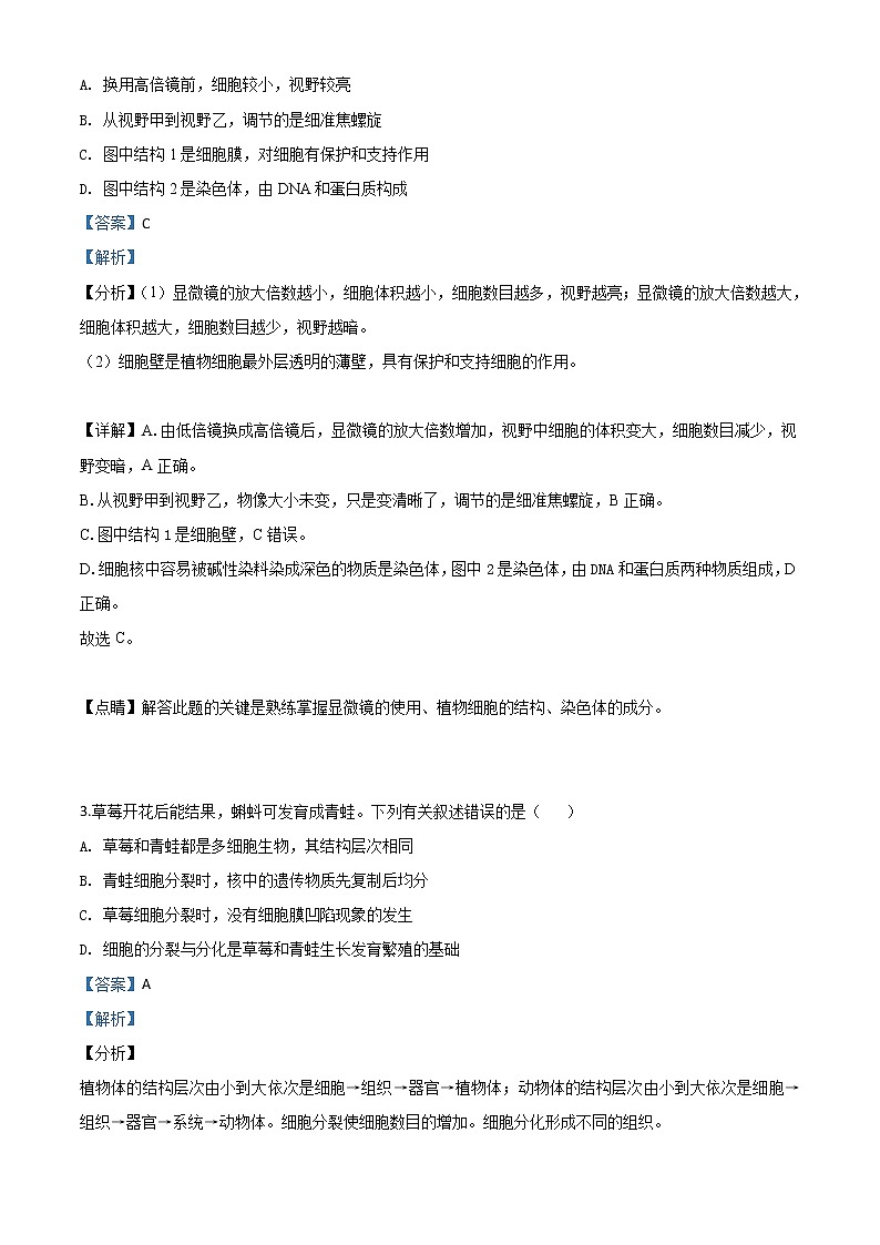 初中生物中考复习 精品解析：山东省潍坊市2020年中考生物试题（解析版）02