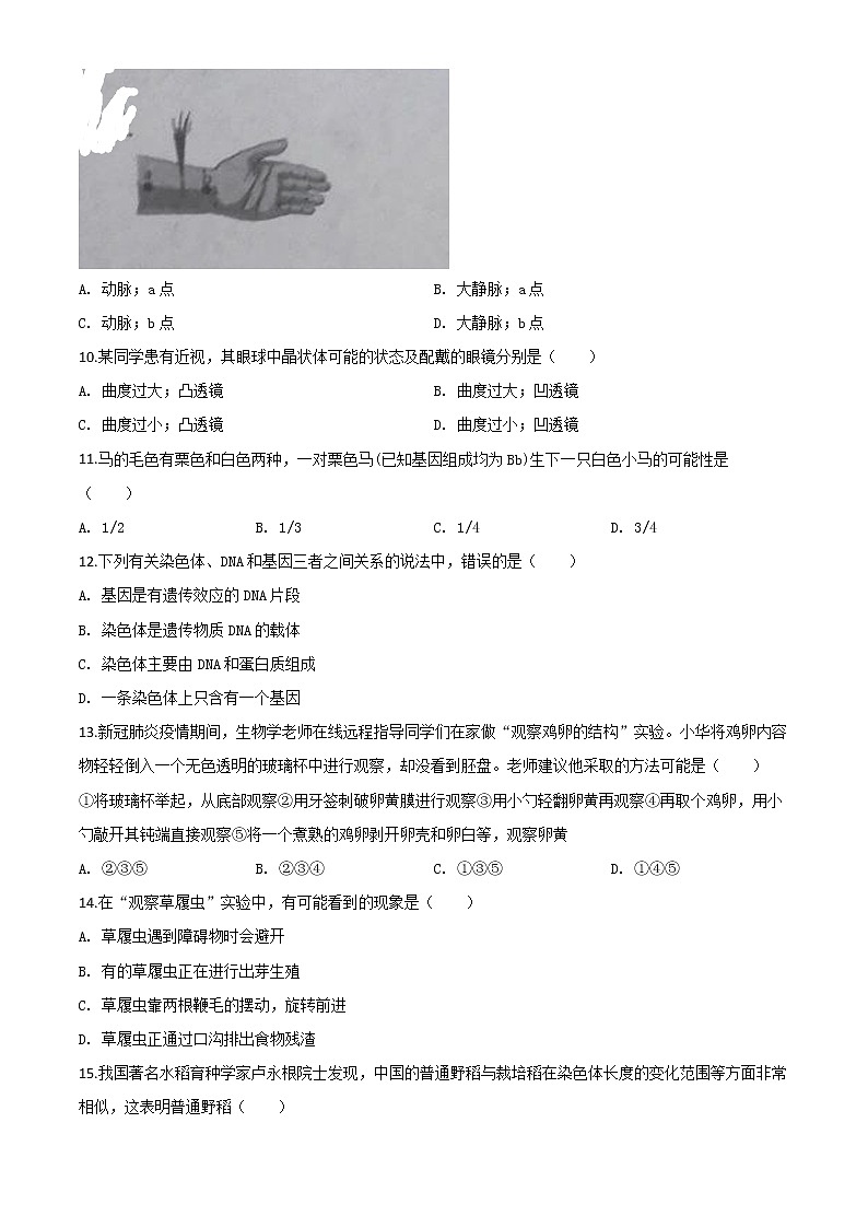 初中生物中考复习 精品解析：山西省阳泉市2020年中考生物试题（原卷版）03