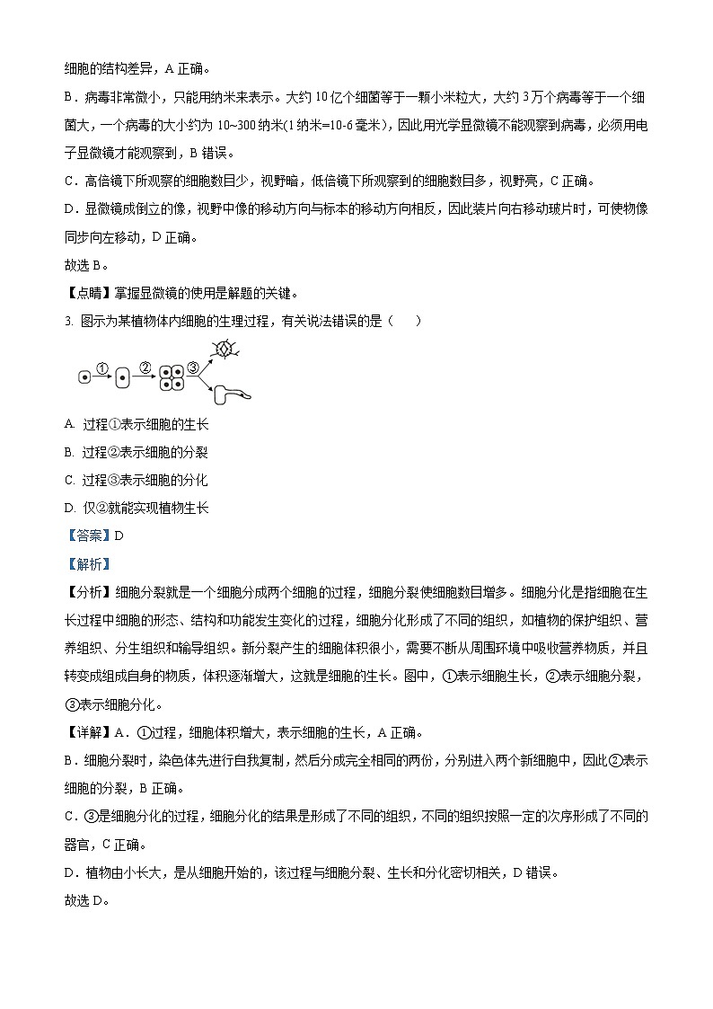初中生物中考复习 精品解析：四川省遂宁市2021年中考生物试题（解析版）第2页