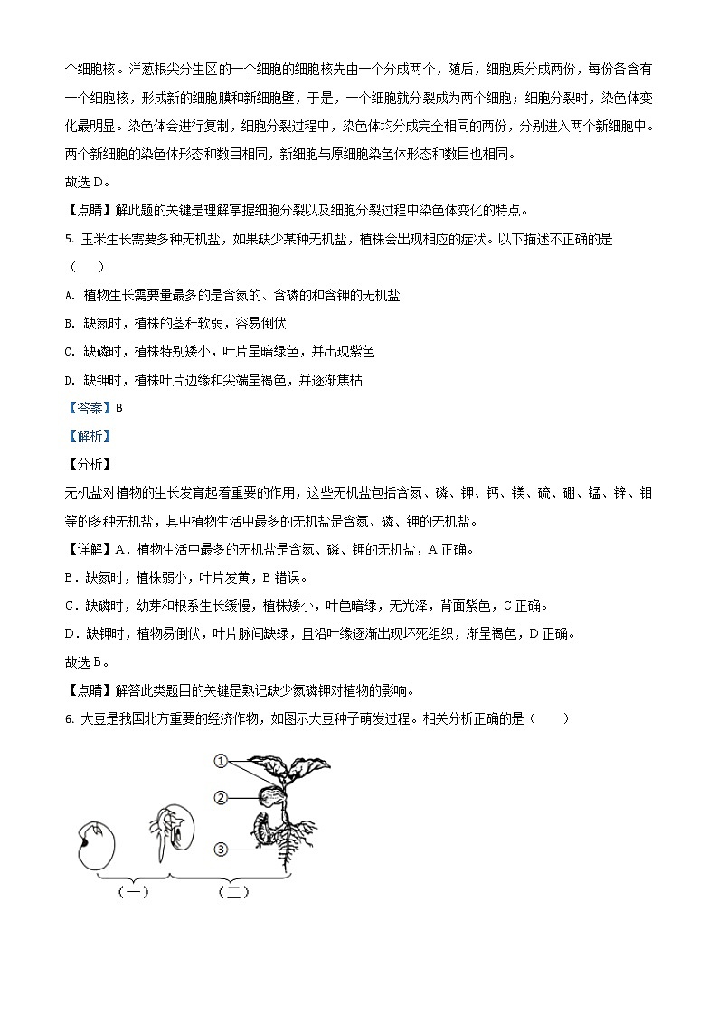初中生物中考复习 精品解析：重庆市涪陵区2020年初中结业考试生物试题（解析版）03