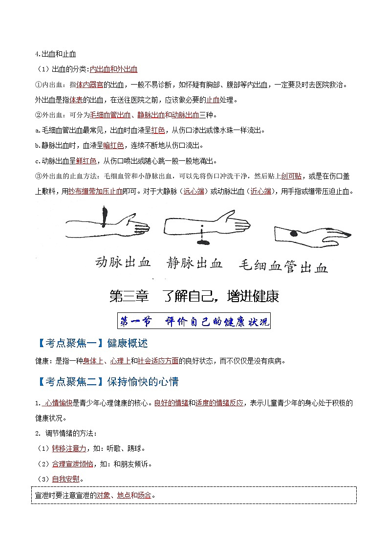 初中生物中考复习 考点05  用药与急救、了解自己，增进健康-【考点聚焦】2022年中考生物知识手册速查（人教版）02