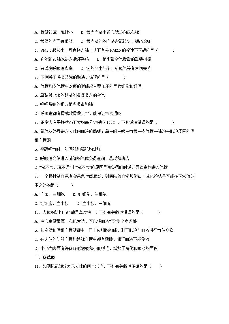 初中生物中考复习 中考生物会考复习专项训练12：人体内物质的运输（基础版，含详解）第2页