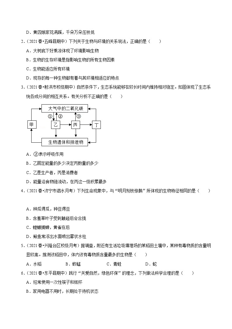 初中生物中考复习 考点01 生物和生物圈-备战2022年中考生物一轮复习考点微专题03