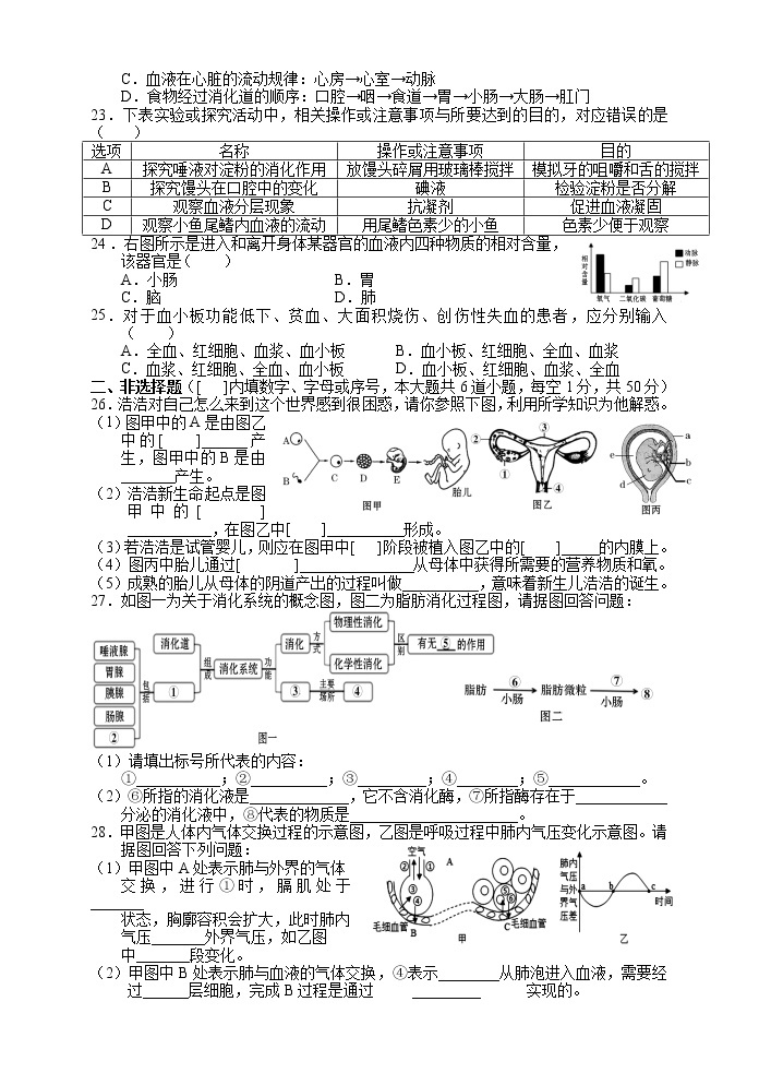 湖南省张家界市永定区2022-2023学年七年级下学期期中生物试题03