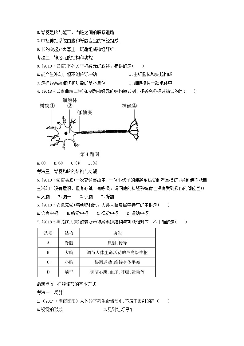 初中生物中考复习 中考生物总复习第一部分基醇点巩固第四单元生物圈中的人第六章第七章人类生命活动的调节及人类活动对生物圈的影响习题第3页