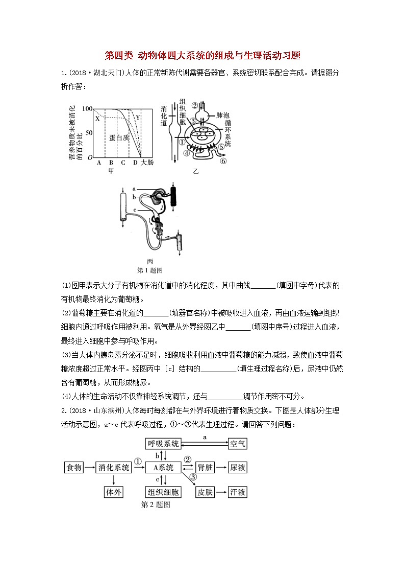 初中生物中考复习 中考生物总复习第二部分重点题型探究题型二识图题第四类动物体四大系统的组成与生理活动习题第1页