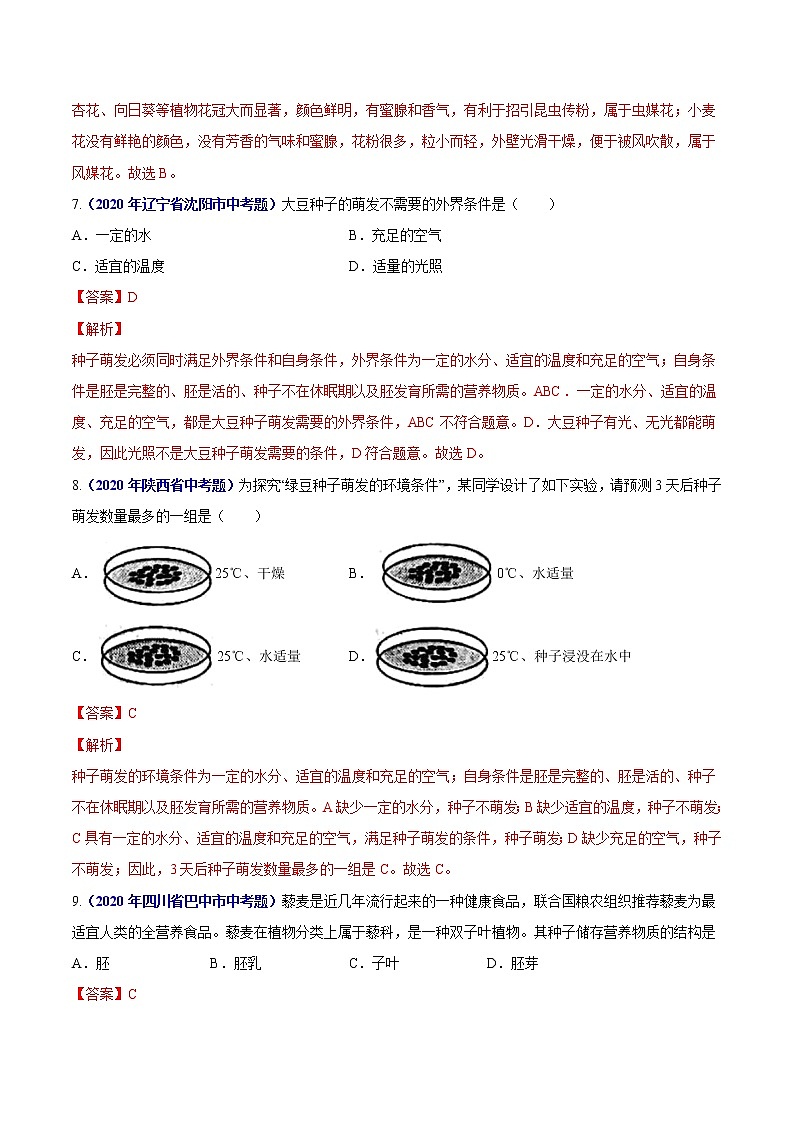 初中生物中考复习 专题03 绿色开花植物的一生-2020年中考生物真题分项汇编（全国通用）（解析版）第3页