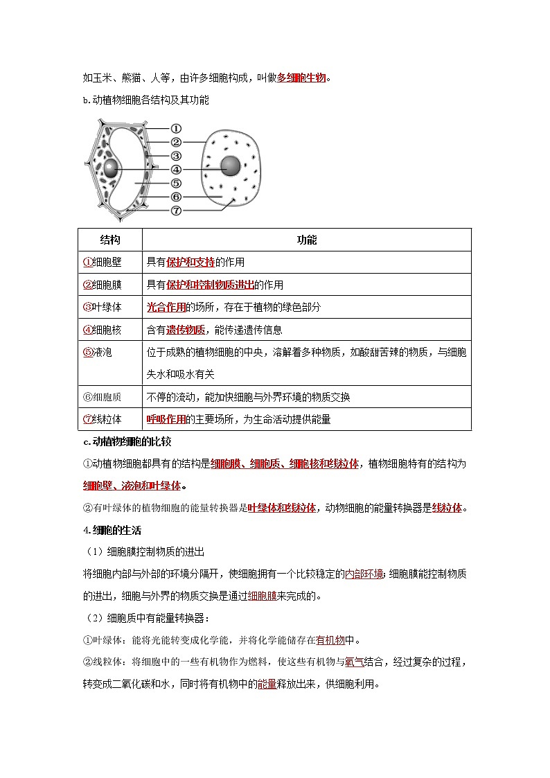 初中生物中考复习 专题02 细胞是生命活动的基本单位（解析版）第3页